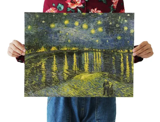 Ван Гог популярном туристическом месте Картины реки Винтаж крафт Бумага постер