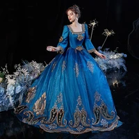 2020 customized newest birthday party dress royal retro lake blue square collar formal dress costumes for women