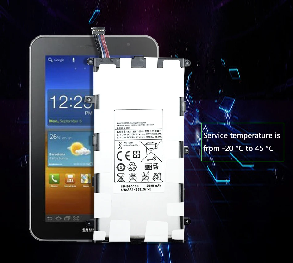 Литий-полимерный аккумулятор для планшета samsung GALAXY Tab 2 7,0 GT P3100 P3110 P3113 P6200 сменный аккумулятор 4000 мАч SP4960C3B