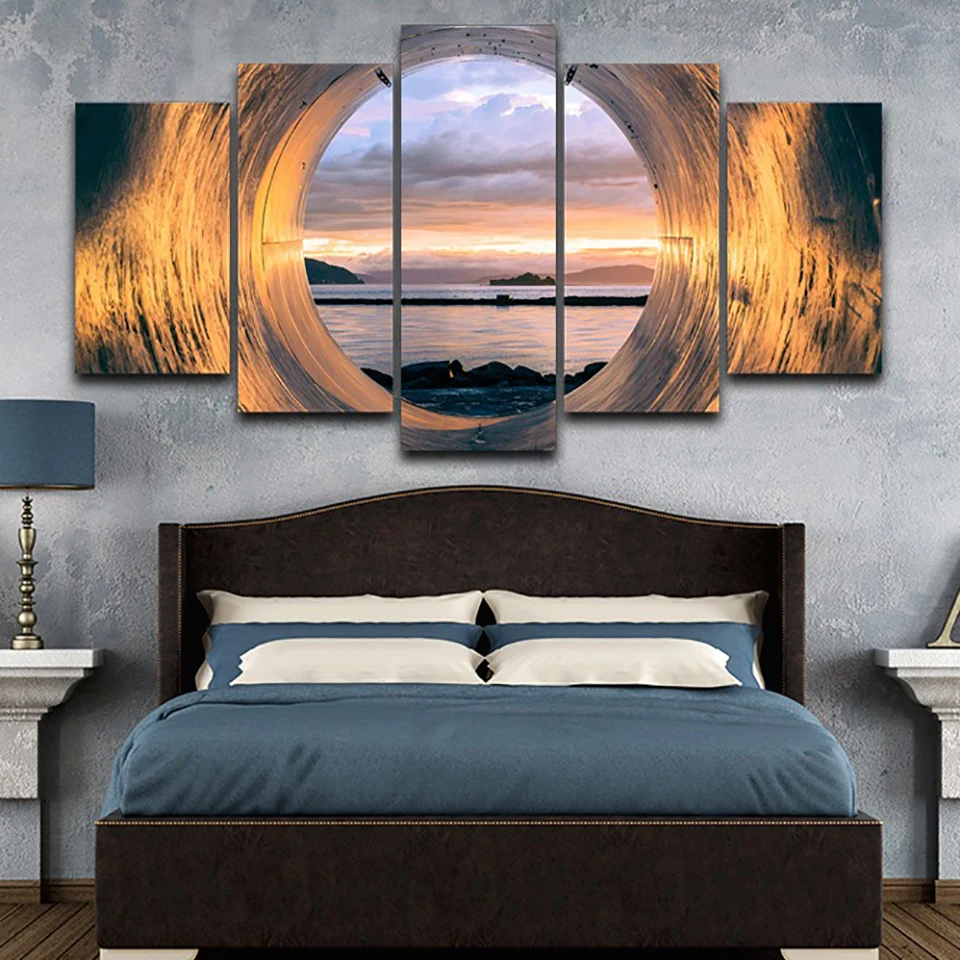 

5PCS Nordic Art Painting Sunset Seascape Modular Poster HD Print Modern Office Living Room Bedroom Home Decor Picture Frameless