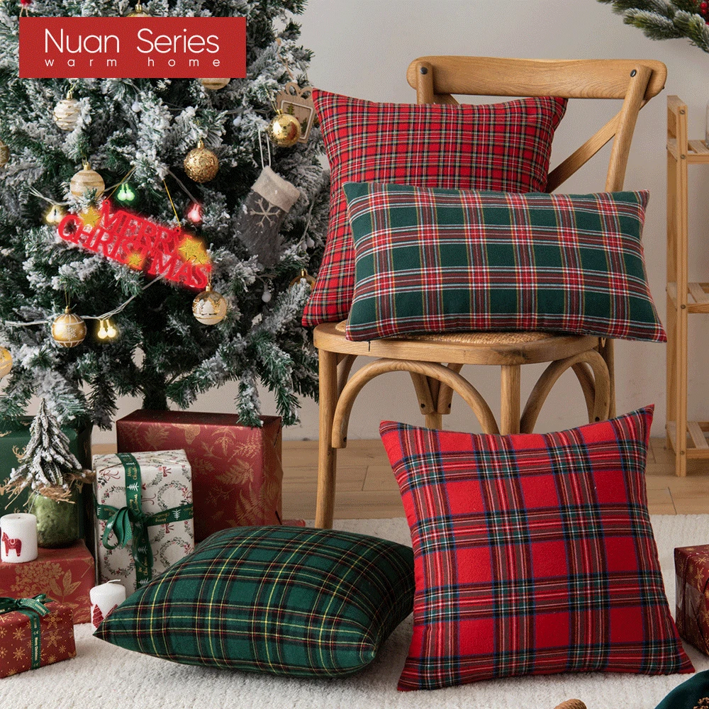 

Christmas Pillow Covers Decorative Red Plaid Polyester Cotton Pillow Case for Living Room Sofa 2022 Decor Home Cushion Cover