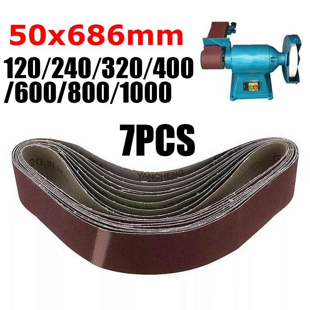 

7Pcs Sanding Belts 50x686mm Abrasive Tool Bands For Metal Wood Grinding Belt Sander 120/240/320/400/600/800/1000 Grit Sandpaper
