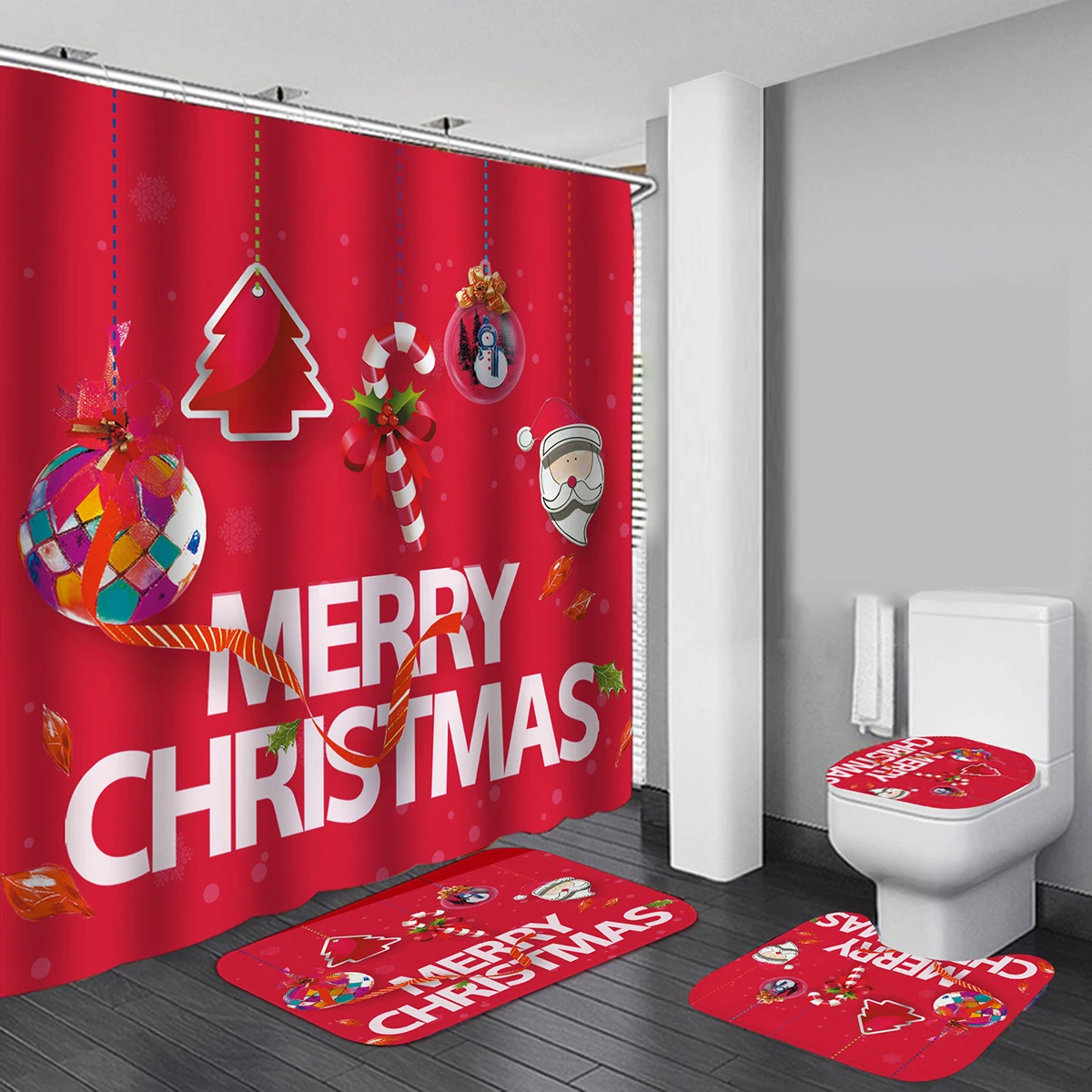 Merry Christmas, водонепроницаемая занавеска для ванной, Рождественский Санта Клаус, коврик для ванной, крышка для унитаза, полиэстер/фланелевая занавеска для душа
