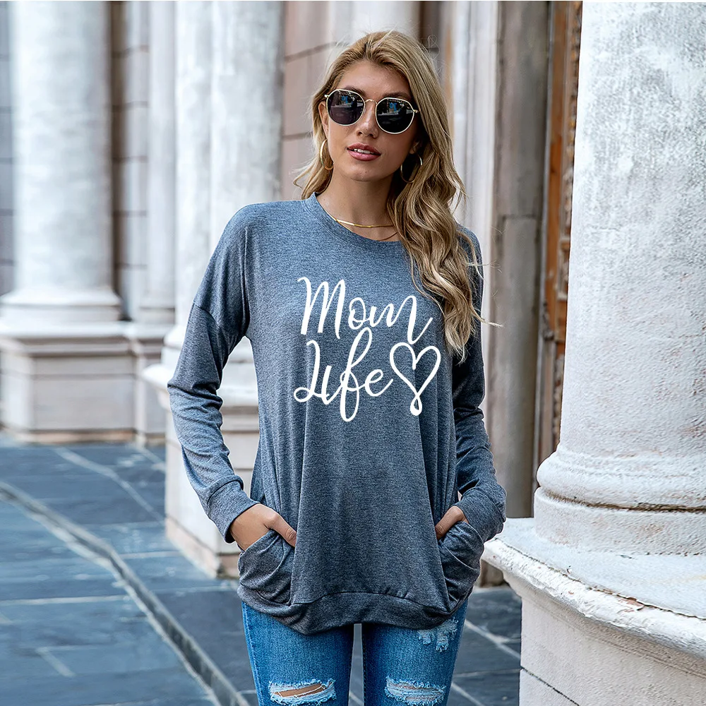 

JFUNCY Round Neck Long Sleeve T Shirt Women's Autumn Pullover Lady Loose Tee Shirts Female Tops Plus Size Woman Casual T-shirt