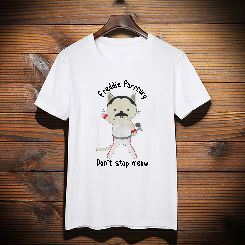 Don't stop meow Freddie Purrcury Cute Cat queen Band рубашка с рисунком кота поп музыка женская хлопок