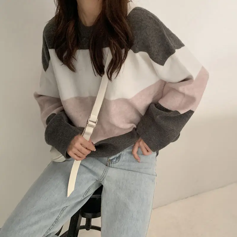 

Sweaters Women College Chic Simple Lovely Soft Long Sleeve Fall Basic Teens Knitwear Daily Harajuku Loose Ulzzang Woman Pullover