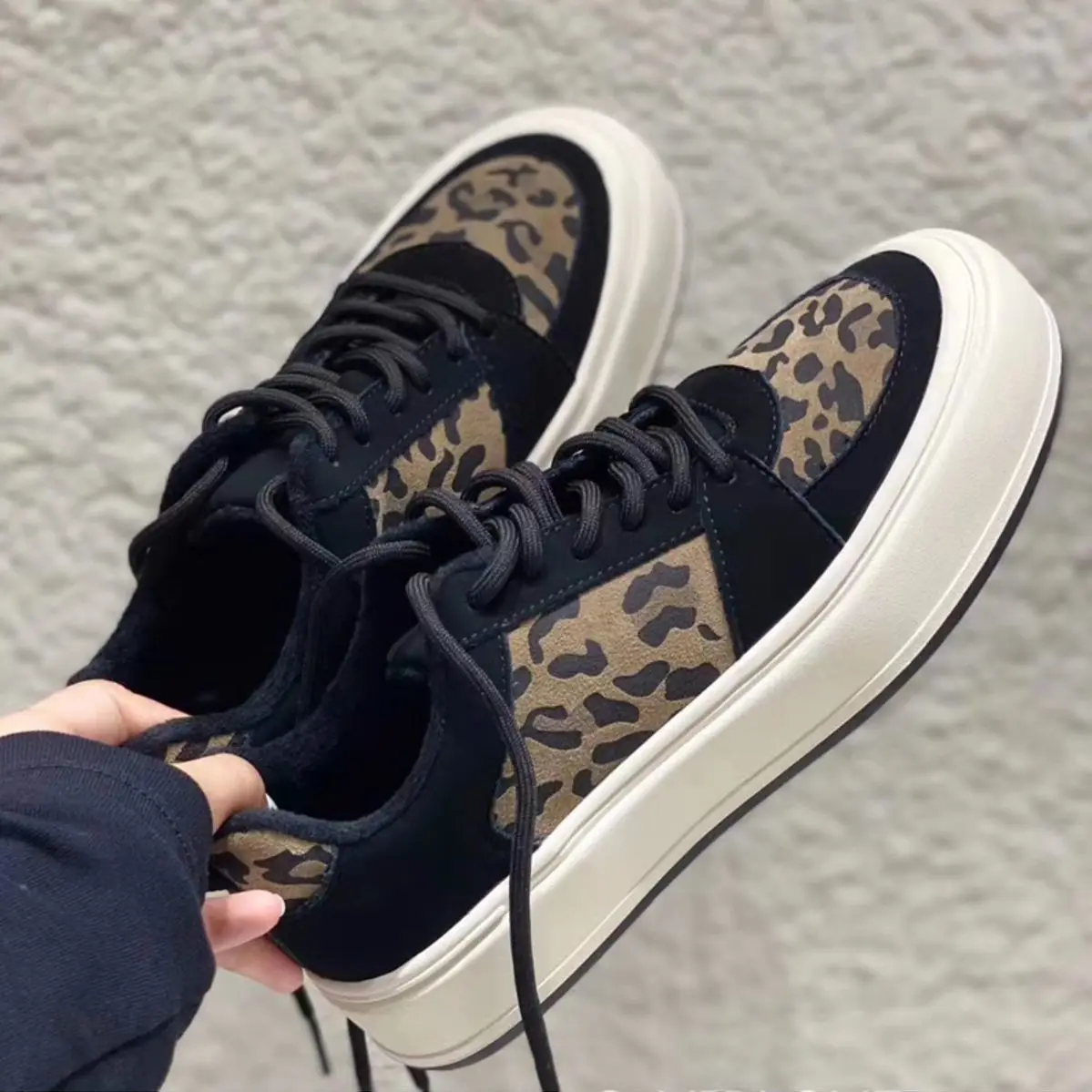 

Shoes Woman 2021 Leopord Pattern Japanese-style Versatile Women's round-Toe INS Retro Casual Thick Bottomed Extra High-Style