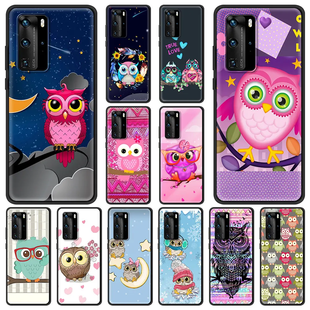 

Cute Owl Hearts Lover Phone Case Cover Bag For Huawei Y6 Y7 2019 P30 Pro P40 Lite E P Smart Z Silicon Shockproof Shell Fundas