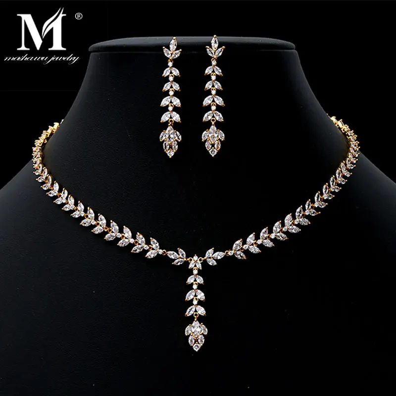 MASHAWU роскошные сверкающие циркониевые Висячие серьги ожерелье ювелирный набор