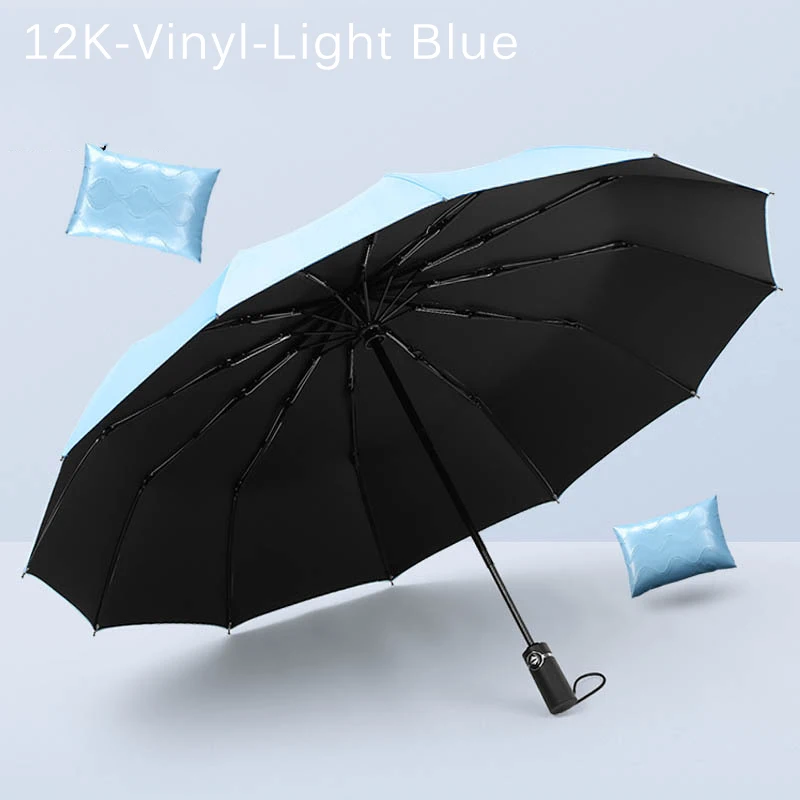 12K-Vinyl-Light Blue Трехслойный автоматический зонт от дождя, женский зонт для гольфа, ветрозащитный мужской подарок, черное покрытие, 12 K, роскошный автомобильный большой зонт - Цвет: 12K-Vinyl-Light Blue