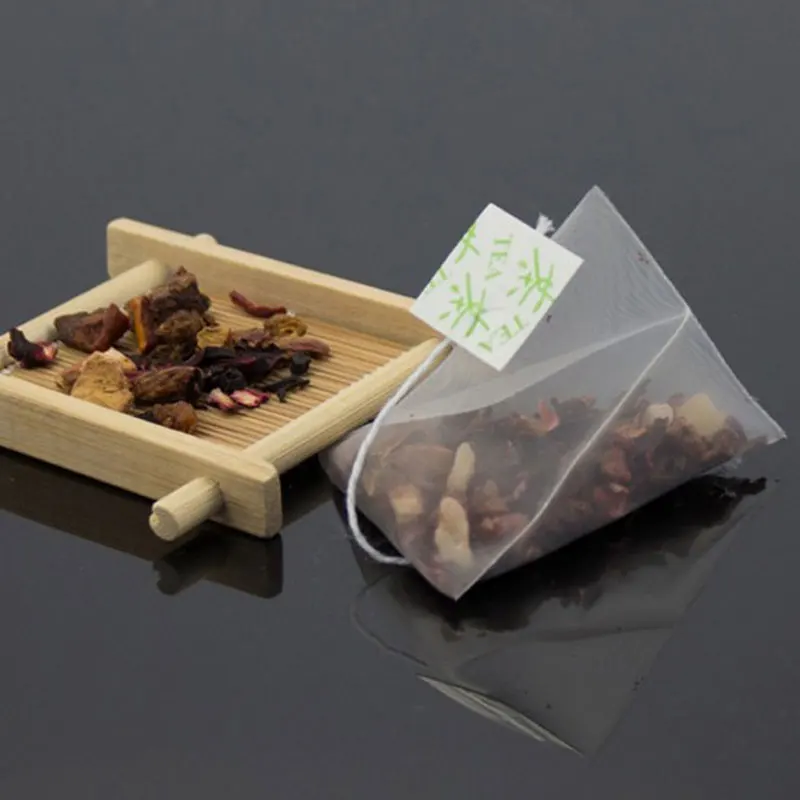 100 шт./лот чайный пакетик из кукурузного волокна в форме пирамиды герметичный