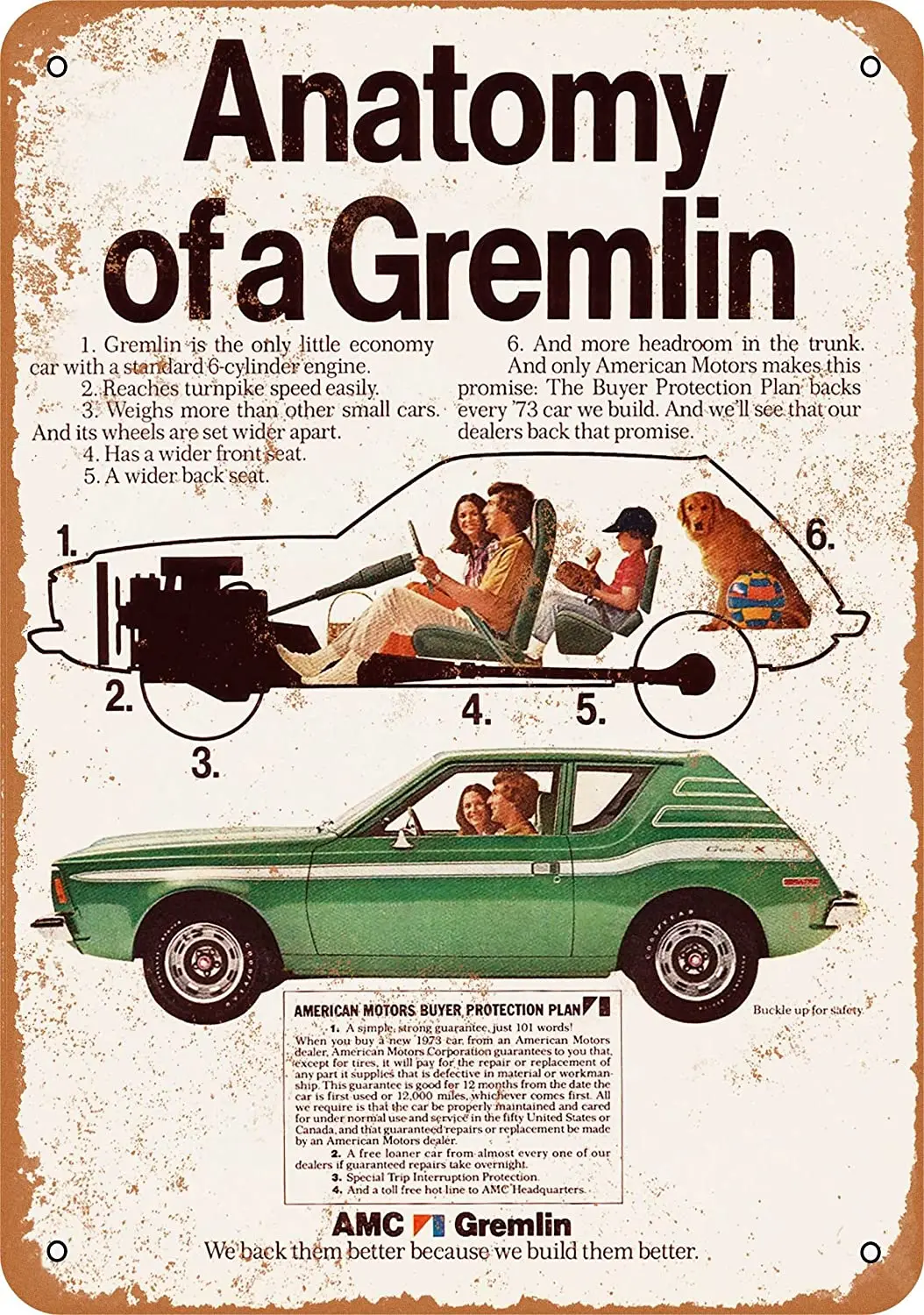 

WallColor 8*12 Metal Sign 1973 AMC Gremlin Vintage Look
