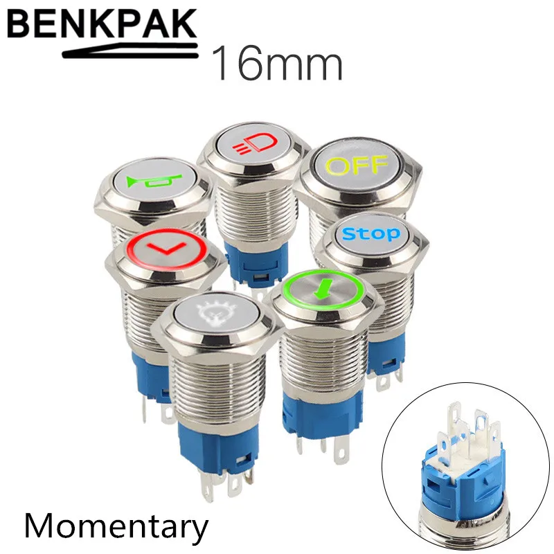16 мм LED серебряный корпус металлический кнопочный переключатель приборной