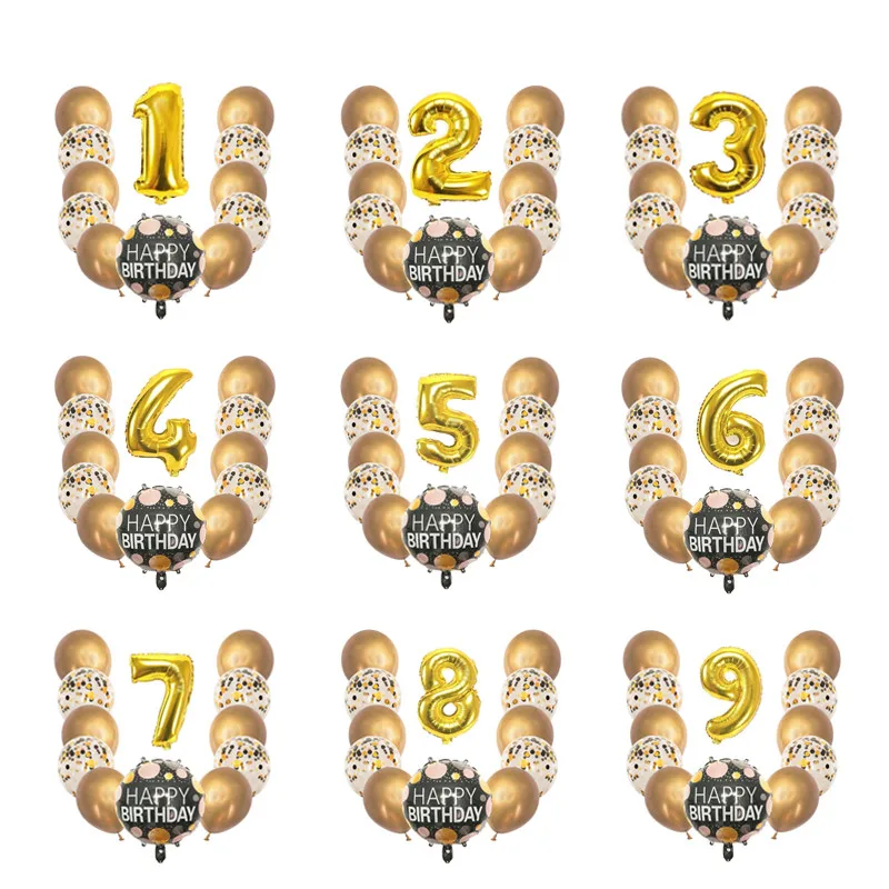 

Chicinlife Black Gold Foil Balloon Happy Birthday Party Decoration Kids 1st 2nd 3th 4th 5th 6th 7th 8th 9th Anniversary Supplies