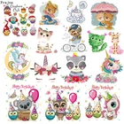 Наклейки Prajna с утюгом для глажки, Мультяшные наклейки с маленькими животными, единорогом, коалой, совой, медведем, котом, термотрансферные наклейки для тканевой аппликации