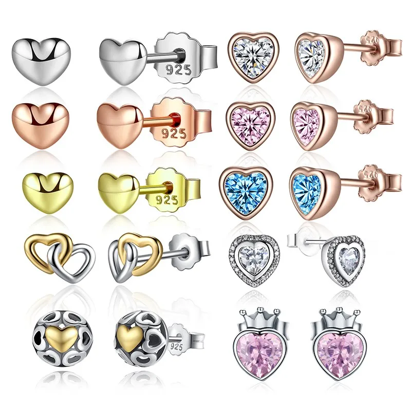 

Fashion 11 Styles 925 Sterling Silver Heart Shape Crystals Small Earring Silver Stud Earrings For Women Jewelry Brincos WEUS443