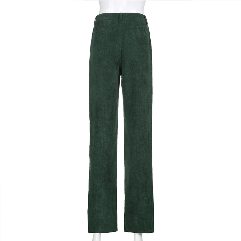 

Fashion Green Corduroy Pants Straight Pants Women High Waist Zipper Fly Woman Pants Streetwear Vintage