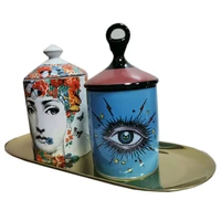 female portrait jar diy empty candle holder beauty dressing brush pen box with lid ceramic storage tin flower and face bottle