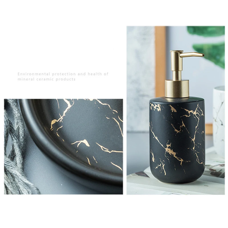 

Bathroom Accessories Simple Marble Texture Bathroom Wash Set Ceramic Set lotion Bottle, Mouthwash Cup, Soap Box