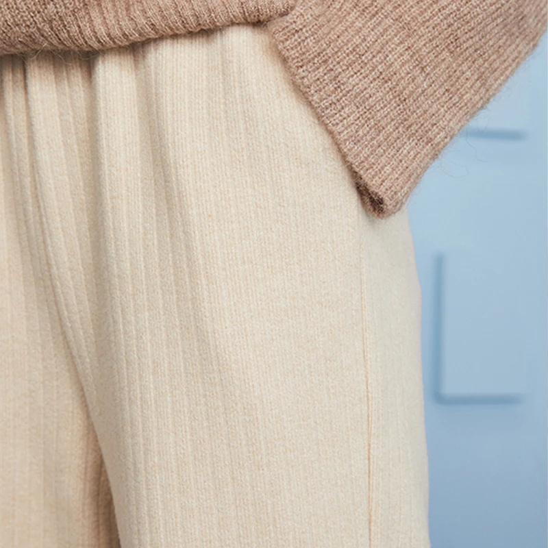 ARTKA 2020 Winter New Women Pants Casual Loose Draping Straight Long Pants Elastic Waist Soft Knitted Trousers Women ZA22001D