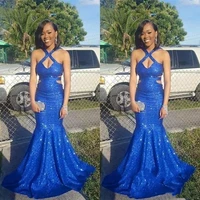 custom royal blue sequined prom dresses 2020 long cutaway sides mermaid evening dress sexy back shinning party dress