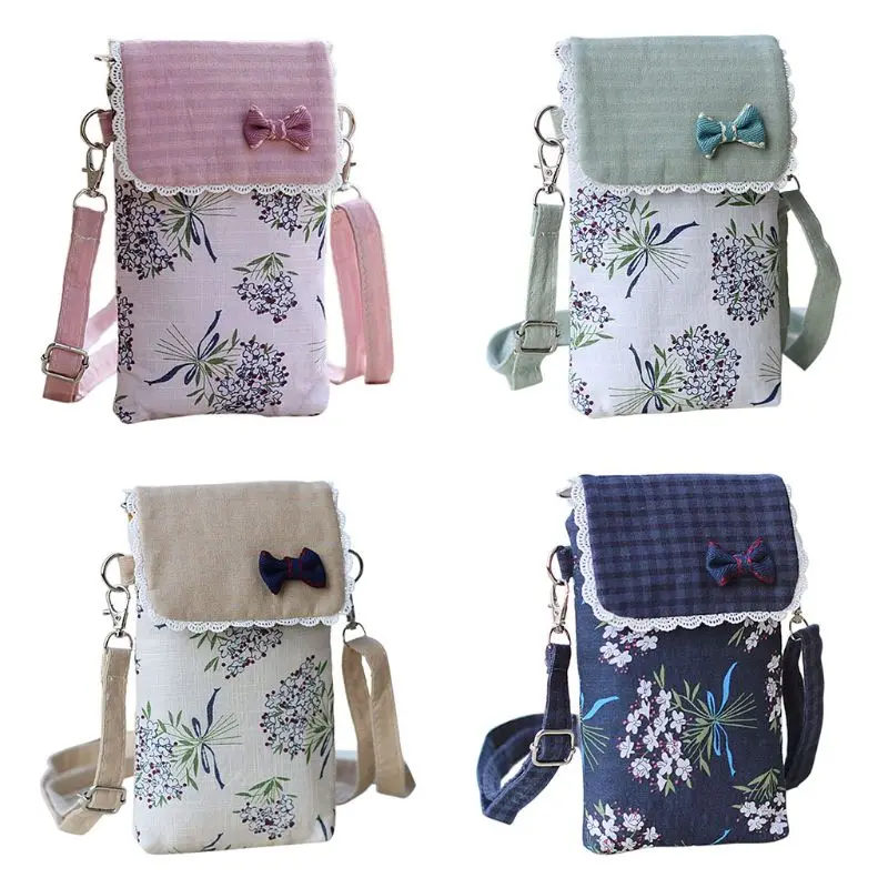 

Fashion New Women Mobile Phone Shoulder Bag Crossbody Pouch Case Girls Small Casual Multifunction Bowknot Belt Handbag Purse