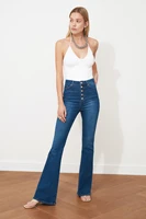 trendyol front button high waist flare jeans twoss20je0111