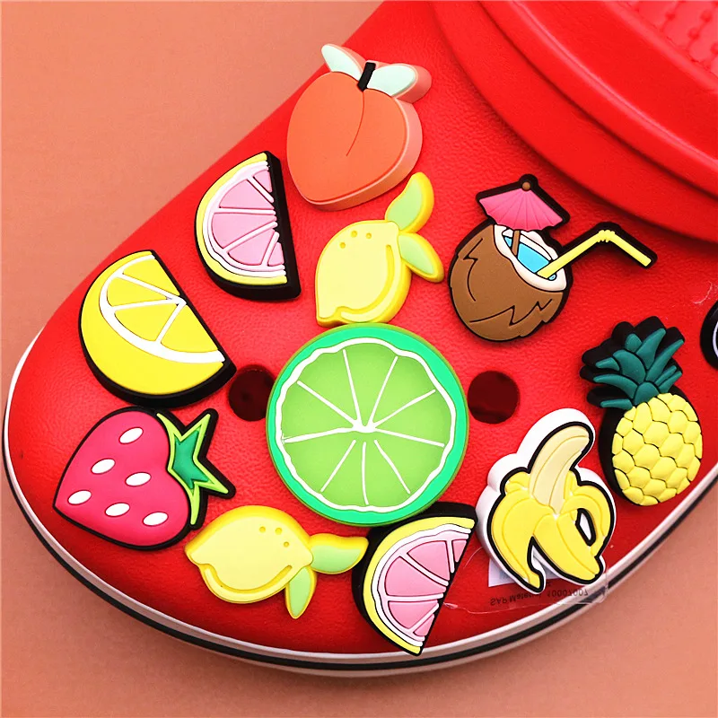 Original PVC Fruits Shoe Buckle Accessories Cute Pineapple Peach Banana Shoe Decoration Jibz for Croc Charms Bracelets Kids Gift