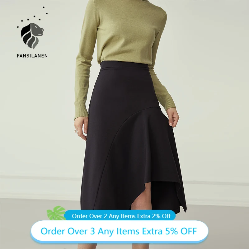 Женская Асимметричная юбка FANSILANEN Элегантная черная длинная трапециевидной