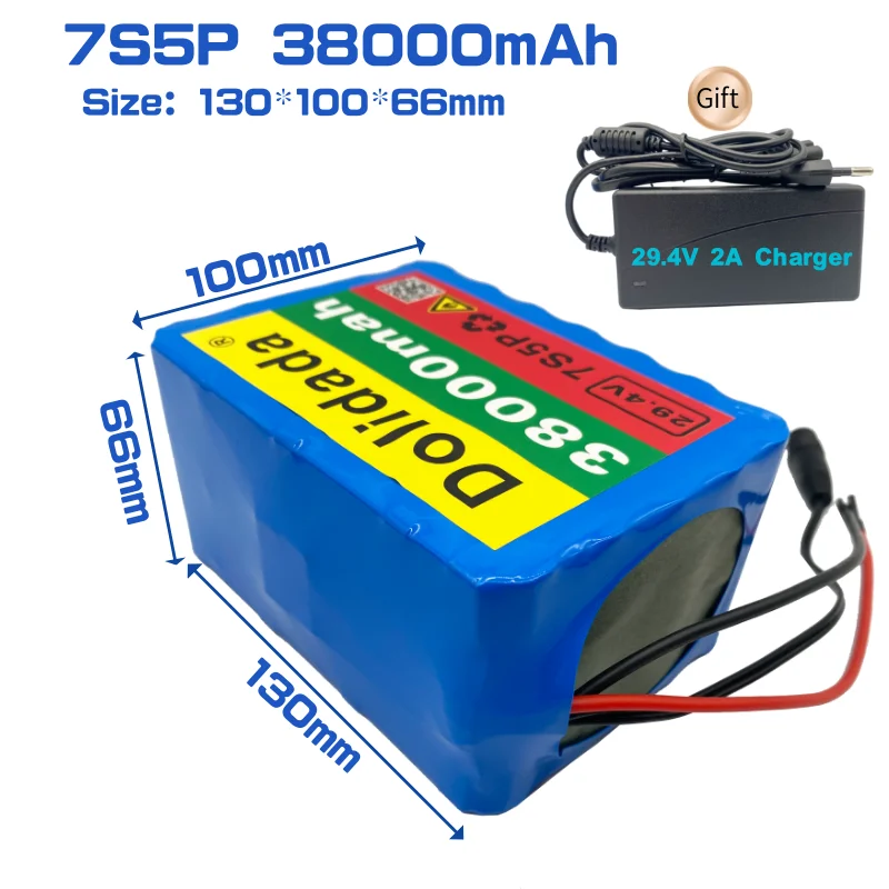 

100% high quality 7S5P 24V38Ah battery pack 500w 29.4V 38000mAh lithium ion battery for wheelchair electric bicycle + 2A charger