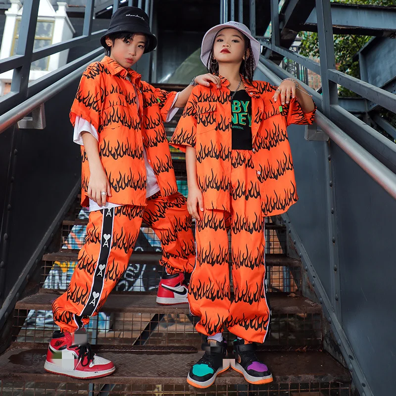 

Kids Jazz Orange Suit Boys Hip-Hop Clothing Girls Modern Street Dance Stage Performance Clothes Festival Catwalk Outfits