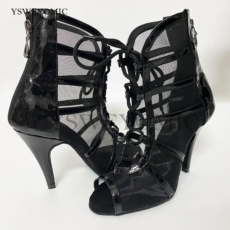 2021 Black Leather Women Dance Boot High Spiked Heel 10cm Thicker Comfortable Insole High Quality Made Latin Salsa Dance Shoes