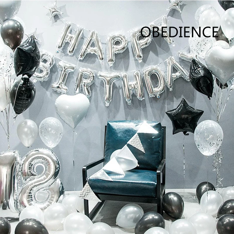 Украшения на день рождения воздушные шары все шар в форме звезды черно белые