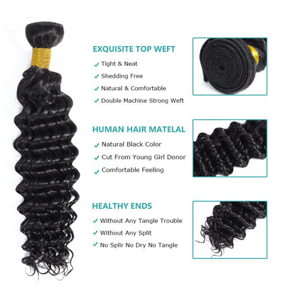 Пупряди из бразильских волос с глубокой волной пучки 100% неповрежденных для