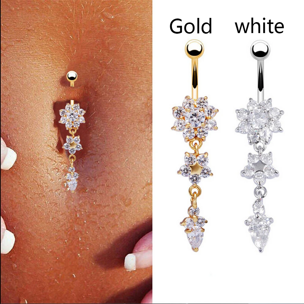 

1Pcs New Belly Button Rings Dangle Crystal Rhinestone Navel Bar Body Piercing Jewelry