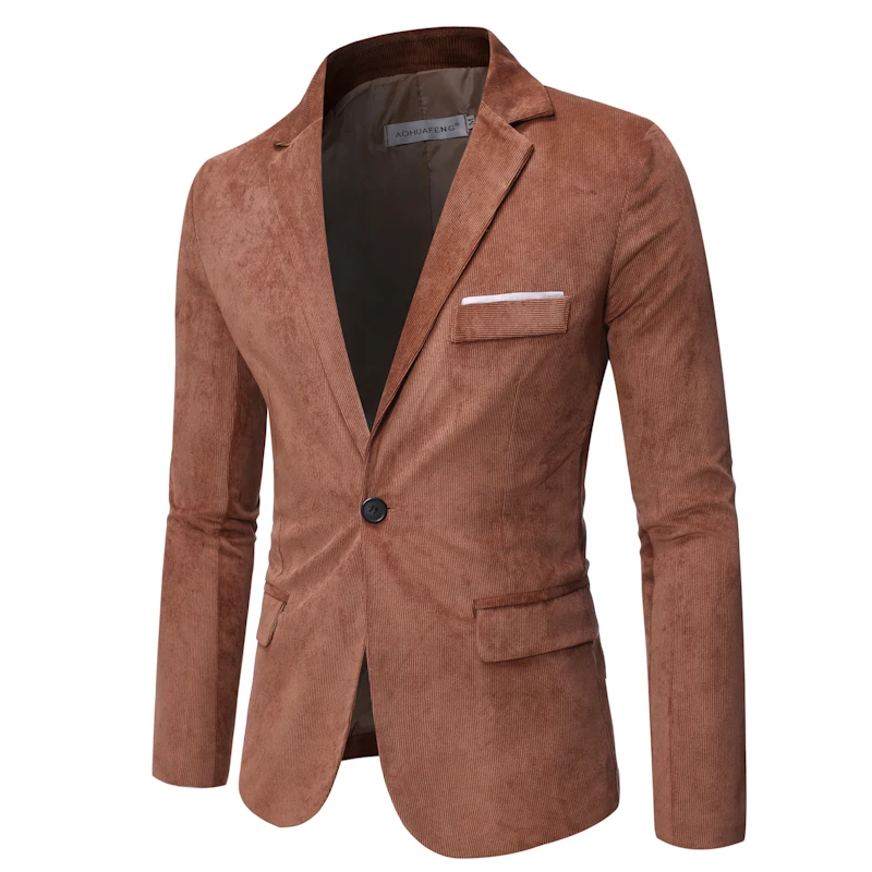 

Men Slim Fit Corduroy Blazer Jacket Fashion Solid Mens Suit Jacket Wedding Dress Coat Casual Business Male Suit Coat 5 Colors