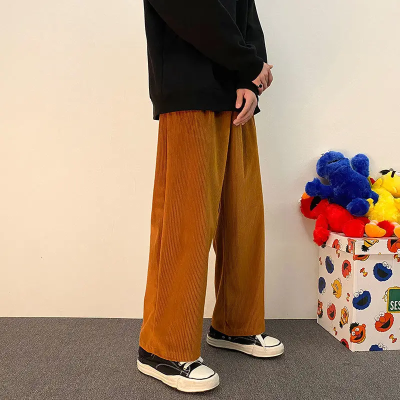 

Осенние вельветовые брюки, мужские Модные Повседневные широкие брюки в стиле ретро, Мужская Уличная одежда, дикие свободные прямые брюки в ...