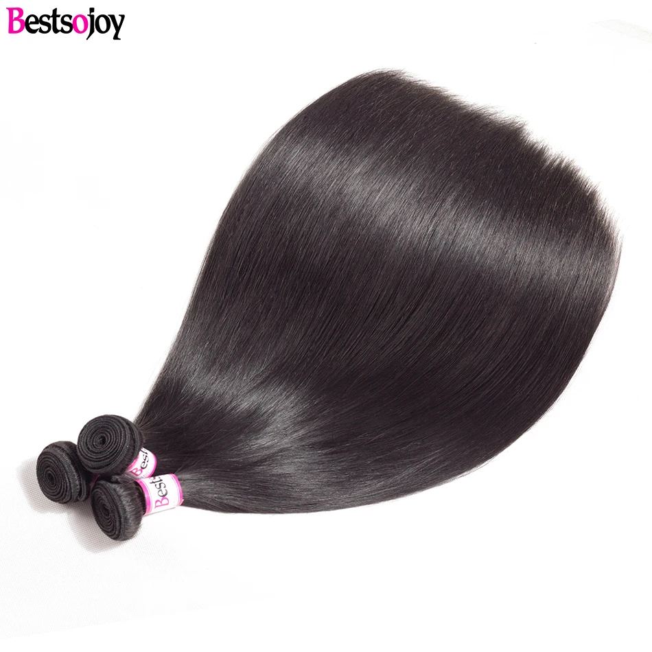 Bestsojoy 4 пряди бразильские прямые волосы пряди Remy натуральные кудрявые пучки волос натуральный черный