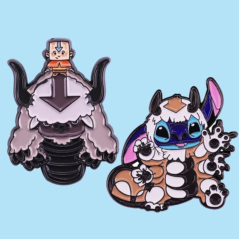 

Blue Alien Stitch Appa Aang Avatar The Last Airbender Enamel Brooch Pins Badge Lapel Pins Alloy Metal Fashion Jewelry