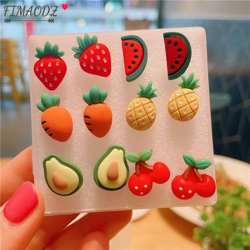 

Cute Cartoon Fruit Earrings for Women Girls Strawberry Watermelon Avocado Cherry Carrot Pineapple Stud Earings Fashion Jewelry