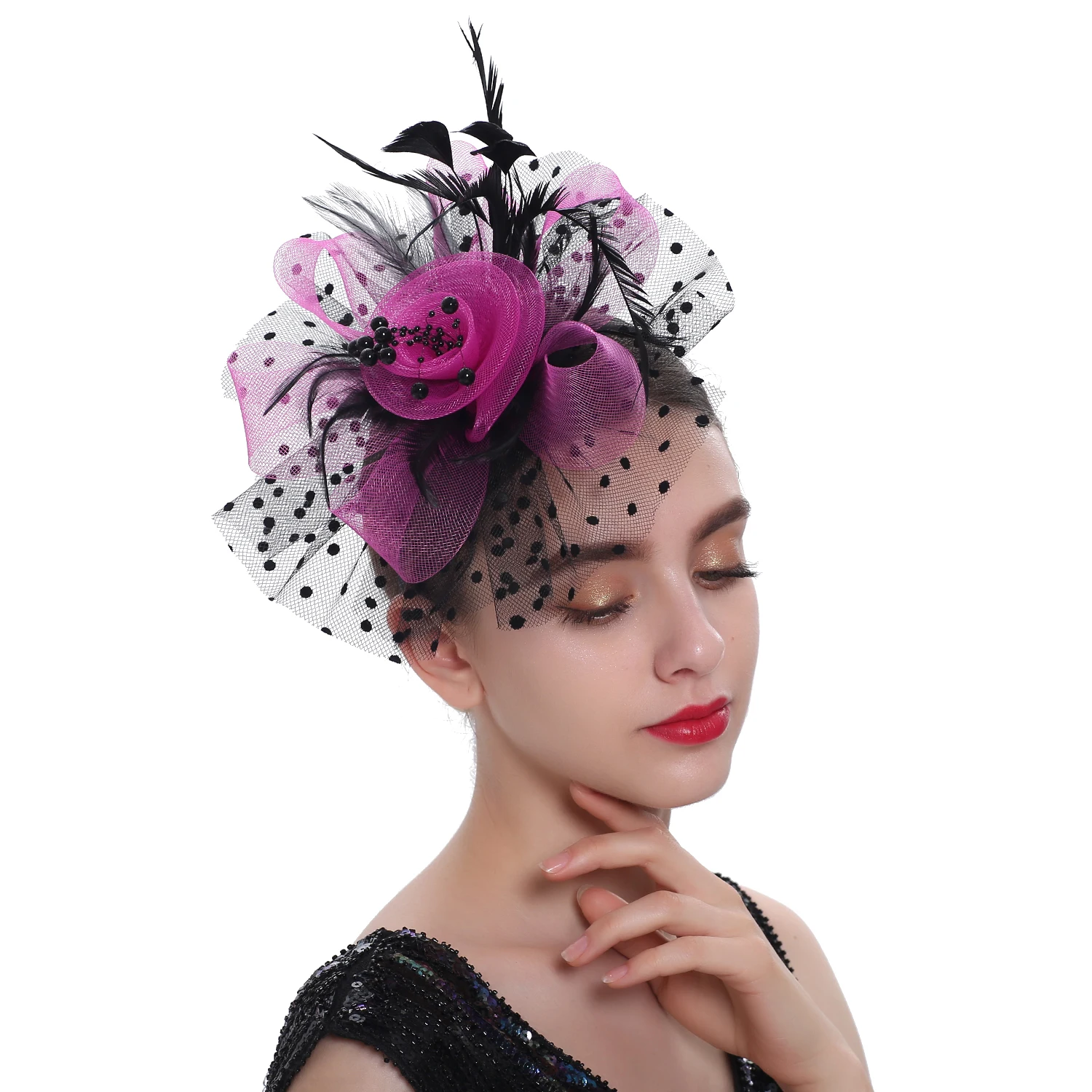 

Vintage Women Feather Flower Fascinator Hat Ladies Hair Accessories Wedding Party Floral Mesh Veil Headband Hairpin
