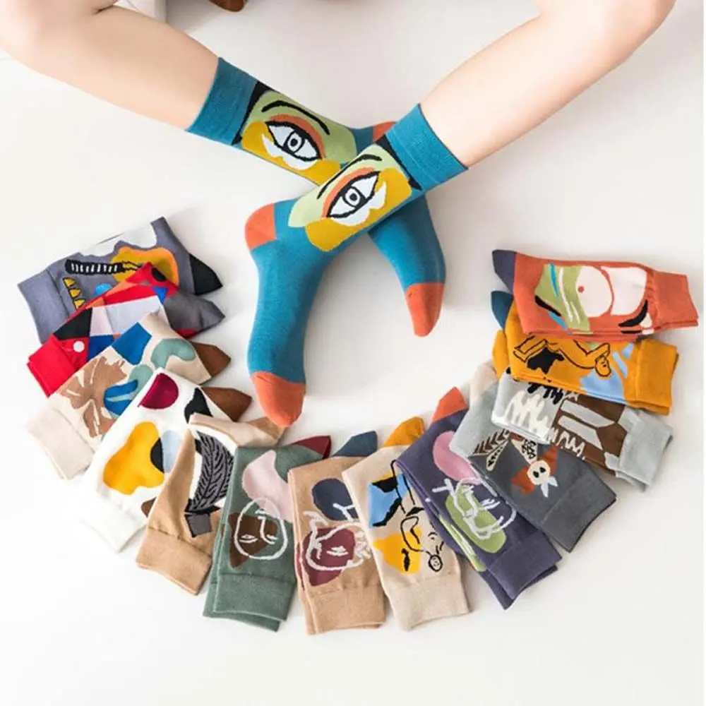 

Осенне-зимние модные Хлопковые вязаные мужские носки Геометрические Теплые носки милые длинные носки для мужчин Харадзюку