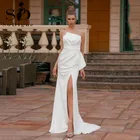 Дешевое женское свадебное платье, сексуальное длинное пляжное платье с разрезом сбоку, дешевые свадебные платья