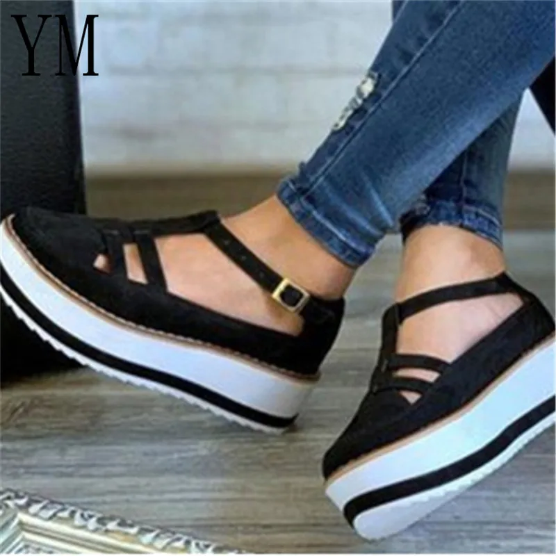 Женские открытые сандалии с пряжкой на ремешке летняя обувь из флока плоской