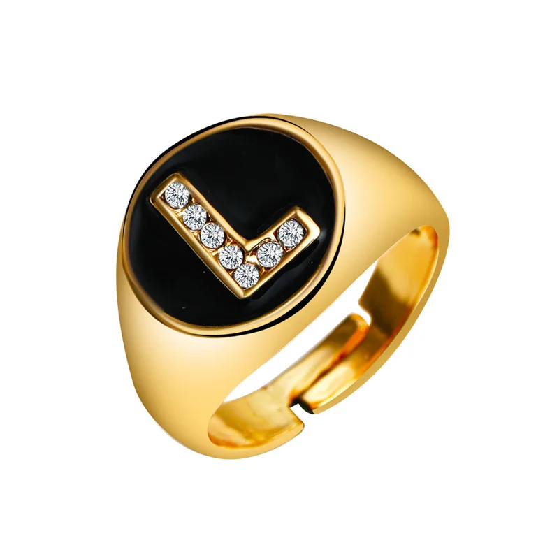 

YUNAO Jewelry New Product Personality Zircon Open Letter Simple Style Ring Creative Fashion Retro Adjustable Ring Jewelry