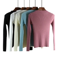 european american new autumn solid color round neck long sleeved base sweater fashion trend slim all match womens pullover top