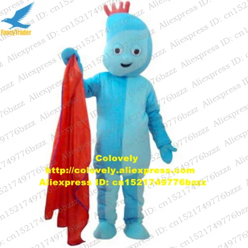 Милый синий костюм талисман Iggle Piggle Mascotte в ночном саду с красными волосками