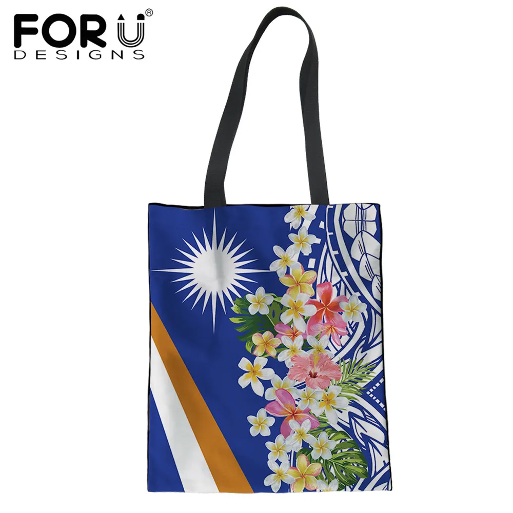 

FORUDESIGNS Polynesain Tattoo Marshall Flag Floral Print Women Elegant Shoulder Tote Bag Reusable Eco Canvas Shopping Bags 2021
