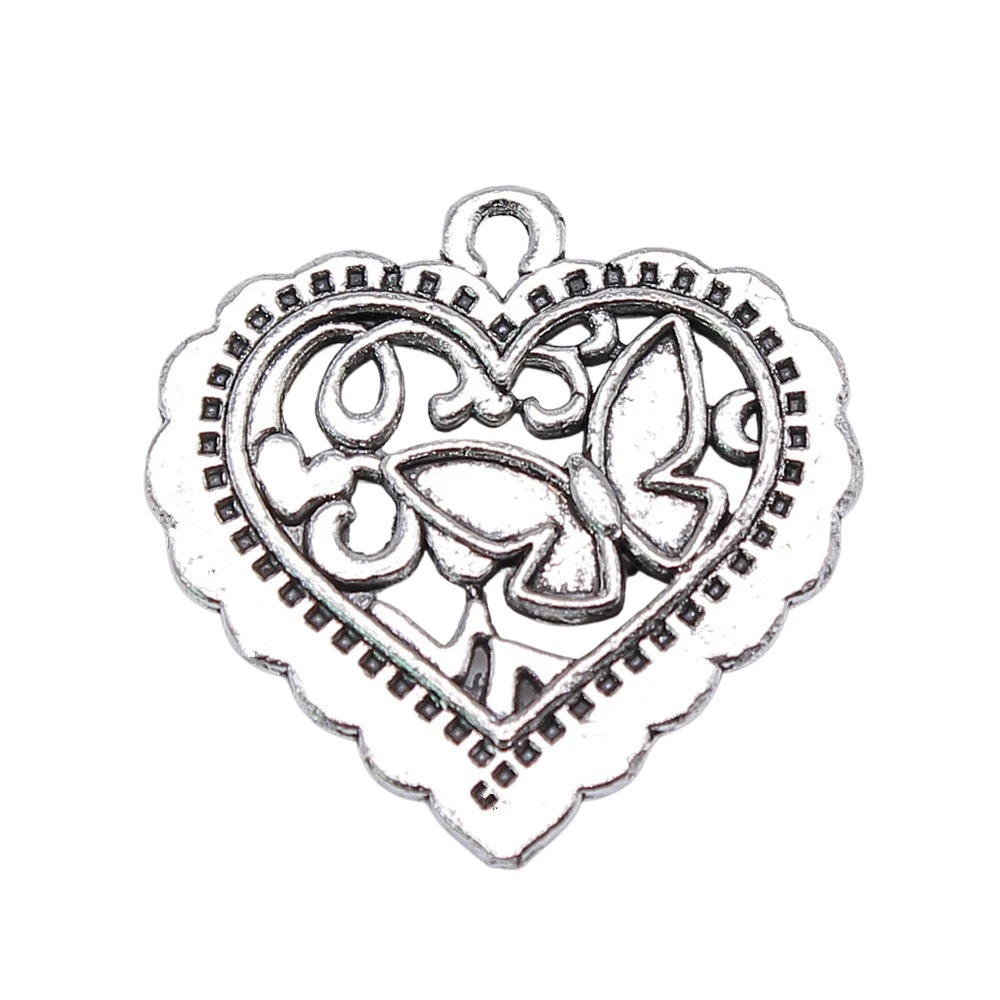 

10 шт., подвески в виде сердца, бабочки, 25x24 мм