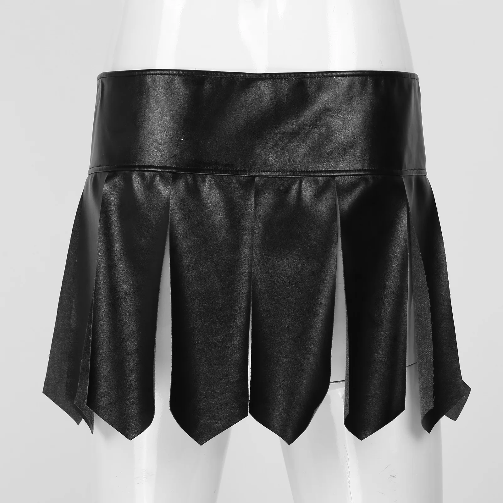 Мужская Черная однотонная короткая юбка из искусственной кожи с бахромой для
